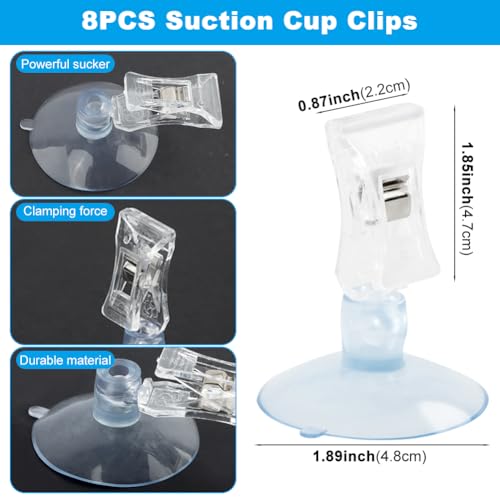 Saycker 8 Pcs Suction Cup Clips, Clear Wall Suction Cup Clip for Windows, Plastic Window Glass Suction Cup Holder with Clip, Clamps Holder Business Cards Clamp for Bathroom Kitchen Window