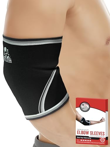Elbow Sleeves (1 Pair) for Weightlifting, Powerlifting & Cross-Training - 5mm Neoprene Support for Men & Women - size: Small