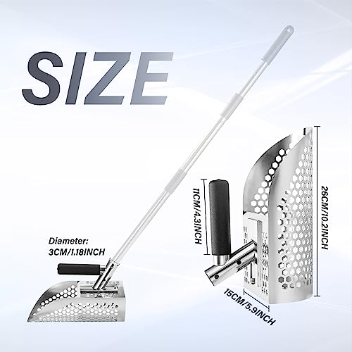 Sand Scoop for Metal Detecting, Heavy Duty Metal Detector Beach Finds Scoop, Stainless Steel Metal Detecting Tool Digging Shovel Fast Sifting Stainless Steel Shovel