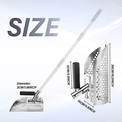Sand Scoop for Metal Detecting, Heavy Duty Metal Detector Beach Finds Scoop, Stainless Steel Metal Detecting Tool Digging Shovel Fast Sifting Stainless Steel Shovel