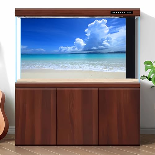 Tropical Beach Aquarium Background Ocean Sea Sandbeach Fish Tank Background Ocean Seascape Terrarium Backgrounds Sunny Blue Sky Clouds Seacoast Ocean Sea Waves Reptile Tank Backgrounds 36x18in