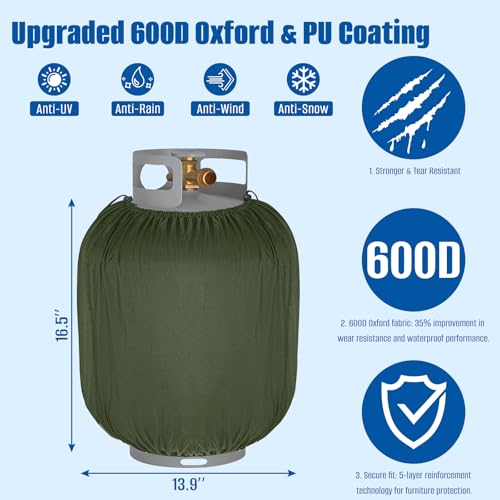 Propane Tank Cover 20lb,Outdoor Heavy Duty 600D Waterproof Oxford Fabric Propane Gas Tank Cover with Adjustable Drawstrings - color: Army Green