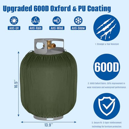 Propane Tank Cover 20lb,Outdoor Heavy Duty 600D Waterproof Oxford Fabric Propane Gas Tank Cover with Adjustable Drawstrings - color: Army Green