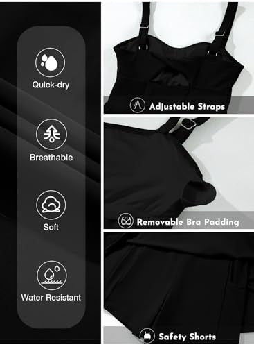Aleumdr Women's One Piece Swimsuit Tummy Control Swim Dress Modest Full Coverage Skirt Bathing Suit with Pockets - color: Black, size: Small