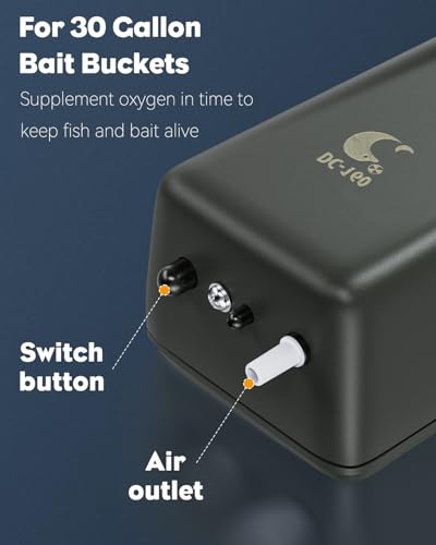 Pawfly Outdoor Live Bait Aerator 40 GPH Battery Air Pump for 30 Gallon Bait Bucket Portable Battery Powered Oxygen Pump for Fishing, Battery Not Included (Air Stone & Airline Tubing Inside Pump Body)