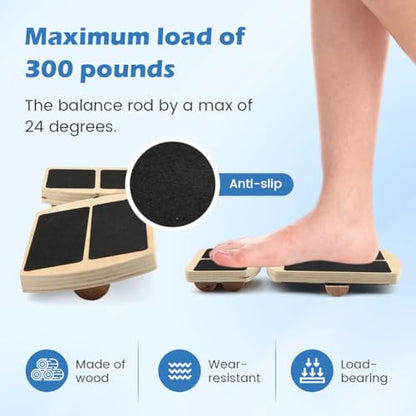 Adjustable Ankle Balance Board, Non-Slip Wooden Wobble Trainer, 300lb | 8°/24°/30° tilt options, rods + 12 hemispheres included, PEVA non-slip top, compact 7.3x4.2in, ankle/core training