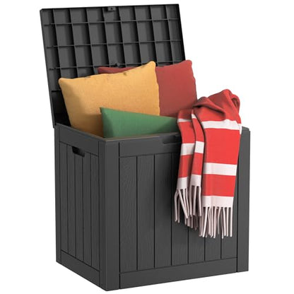 30 Gallon Waterproof Resin Deck Box, UV Resistant Outdoor Storage for Garden, Patio, Porch, Delivery,Striped Black