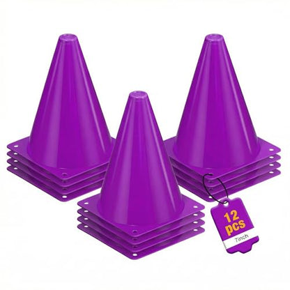 7 Inch Soccer Cones 12pcs Colors Cones Field Plastic Small Cones - color: purple