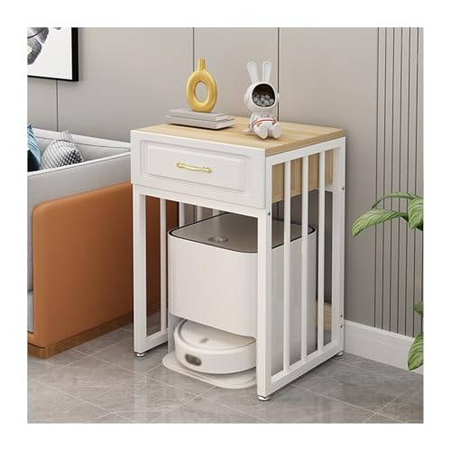 Sweeper Robot Storage Cabinet Sweeper Shelf Organizer Storage Cabinet Movable Fish Tank Rack with Wheels Sweeper Organizer(White Frame+Light Walnut) - color: White Frame+light Walnut
