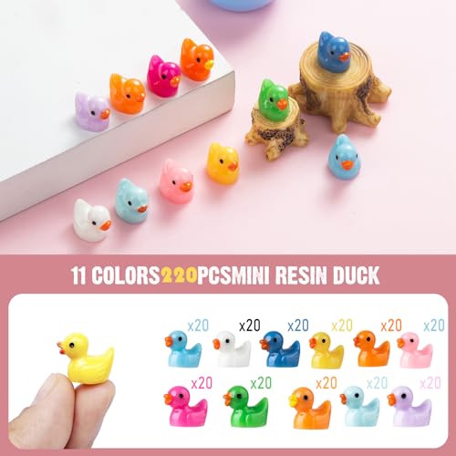 220 Pieces Mini Resin Duck Miniature Figures Micro Fairy Garden Landscape Aquarium Hide and Seek Prank Dollhouse Ornament Potted Plants Cake Decoration DIY Slime Craft Charms for Party Toys