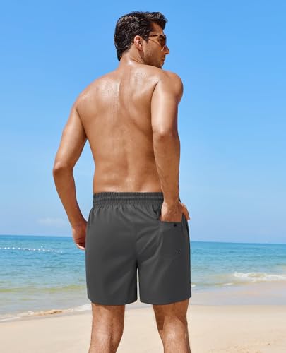 Gleeease 5 Inch Mens Swim Trunks with Compression Liner Men's Bathing Suit - color: Dark Grey, size: 3X-Large