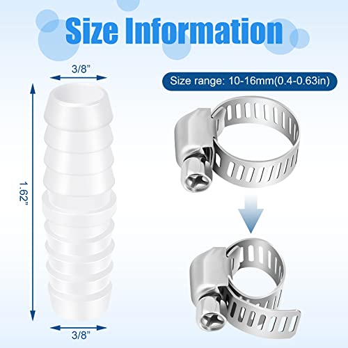 Treela 10 Set Plastic Hose Barb Fitting 3/8" x 3/8" Pipe Connectors Barbed Splicer Mender Joint Adapter Union with 20 Pcs Hose Clamps for Household Adapters Fuel Gas Liquid Air Repair