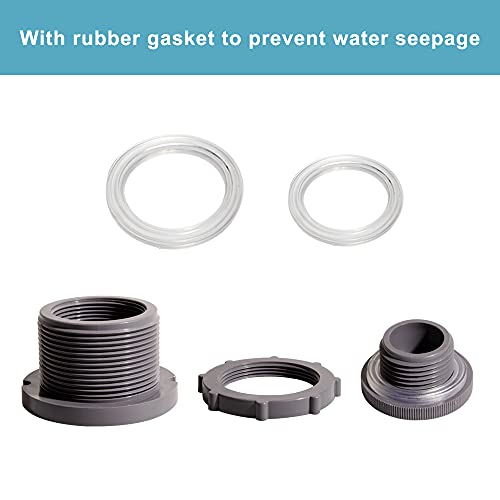2 Inch PVC Bulkhead Water Tank Connector Adapter Fitting with Plugs Thru-Bulk Pipe Fitting for Rain Barrels, Aquariums, Ponds(Set of 1) - size: 2"-1pcs
