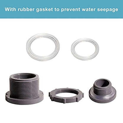 2 Inch PVC Bulkhead Water Tank Connector Adapter Fitting with Plugs Thru-Bulk Pipe Fitting for Rain Barrels, Aquariums, Ponds(Set of 1) - size: 2"-1pcs