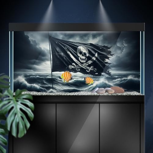 Aquarium Background Stickers - Flag, Skull, Pirate, Ocean, Self-Adhesive Fish Tank Reptile Terrarium Decor Poster (60 x 30 cm / (23.6 x 11.8 inches)) - size: 60 x 30 cm / (23.6 x 11.8 inches)