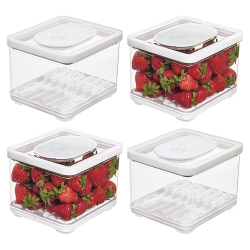 iDesign Fridge Produce Bin with Removable Drainage Tray and Lid - Set of 4 - Clear - size: Square- Small, style: Pack of 4