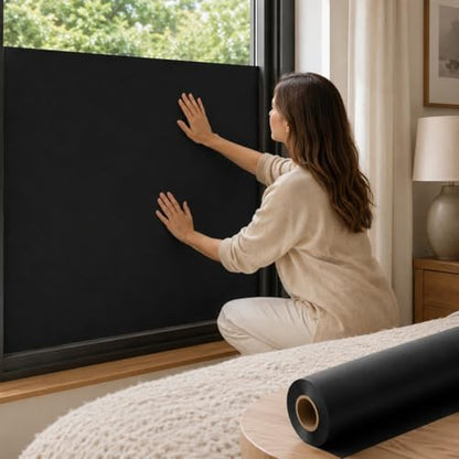 Window Darkening Film Static Cling Window Film Non Adhesive Frosted Glass Film Sun Blocking Room Privacy Window Tint for Home Office Bathroom - color: Black