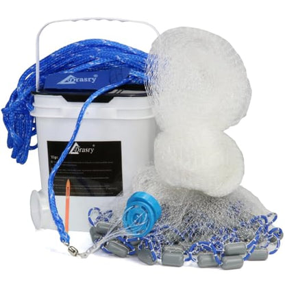Saltwater Fishing Cast Net 3/8 and 1/4 Mesh with Heavy Duty Gray Sinker American Monofilament Fish Throw Net for Bait Trap 3FT 4FT 5FT 6FT 7FT 8FT 9FT Radius