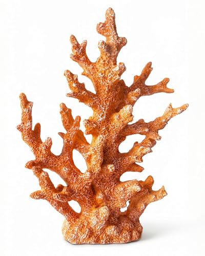 Lifelike Coral Reef Sculpture Statue - Handmade Resin Ocean Decor for Aquarium, Desk, Bathroom, Shelf - Coastal Beach Nautical Theme Gift for Home & Office - color: Orange