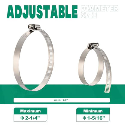 10PCS Hose Clamps Stainless Steel Adjustable 1-5/16"–2-1/4"(33-57mm) Worm Gear Hose Clamp, Heavy Duty Metal Small Hose Clamps for Automotive, Pipe, Radiator Plumbing, Fuel Line - size: 1-5/16"-2-1/4"(33-57mm)