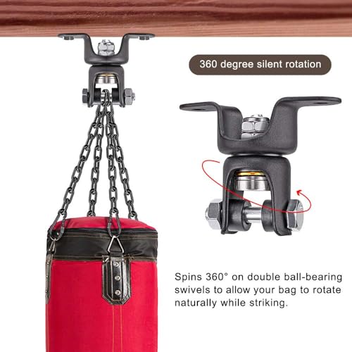 BeneLabel Heavy Bag Ceiling Mount with Spring & Chains 360° Rotation Punching Bag Ceiling Hanger with Bearings Boxing Bags Holder Hardware with 2 Wood Screws and 2 Expansion Screws - color: Hanger with Black Chain (800 LBs Capacity)
