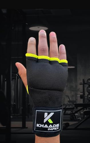 Gel Boxing Hand Wraps Inner Gloves for Kids/Childs, Long Wrist Straps, Padded Fist Mitts, Muay Thai, MMA, Kickboxing, Martial Arts Training Bandages - color: Black/Yellow