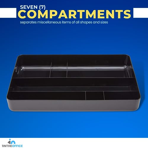 1InTheOffice Desk Drawer Organizer Tray, Desktop 7 Storage Compartment, Plastic, Black 14.13" L x 9.13" W x 2.04" H