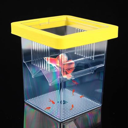 Breeder Box for Fish Tank, Aquarium Hatchery Nursery Box for Fry, Pregnant Fish, and Shrimp, Floating Isolation Tank with Suction Cups- Yellow