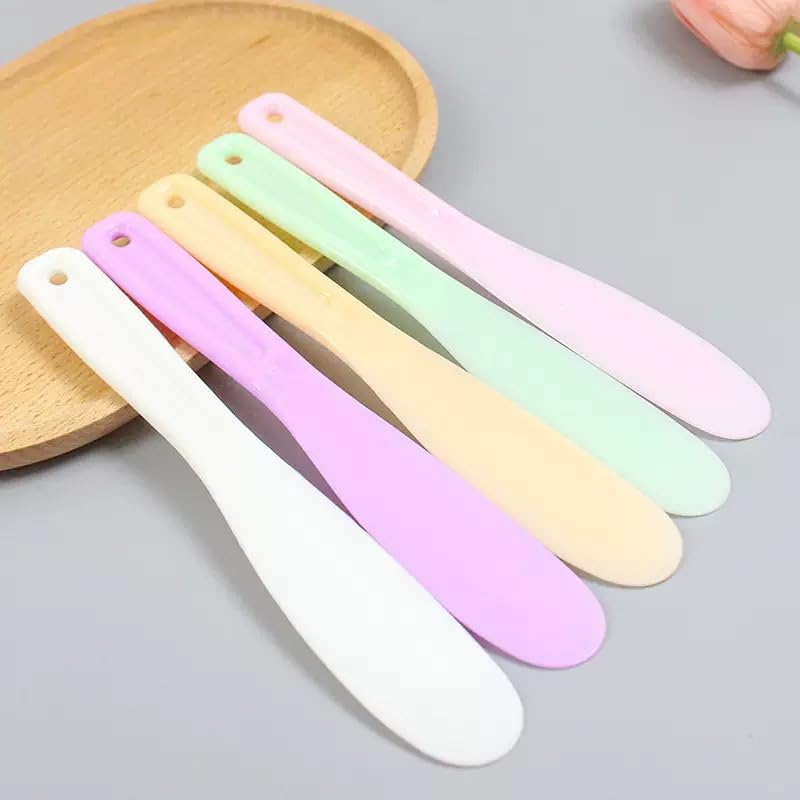 6 Pcs Large Plastic Cosmetic Spatula Reusable Candy Color Cosmetic Mask Mixing Spoon Scoops Spatulas Stick Applicator Beauty Spa Makeup Tools for Facial Skin Care DIY Mask Mixing Sampling Tools