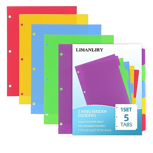Colorful Binder Dividers with Tabs,Plastic Index with 5-Tabs,for 3 Ring Binder,6 Sets