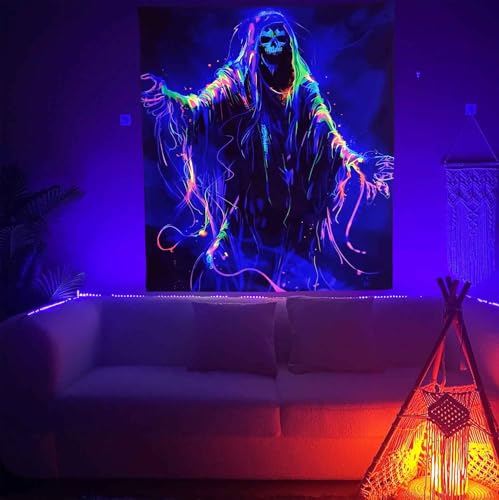 Onivein Blacklight Skull Tapestry Glow In The Dark Gothic Tapestry Trippy Skeleton Tapestries Wall Hanging Poster for Room Bedroom Party Backdrop Decor 60x50 Inch