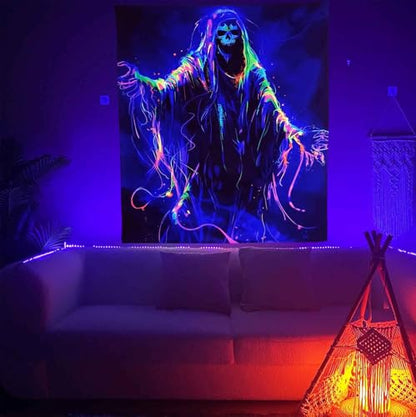 Onivein Blacklight Skull Tapestry Glow In The Dark Gothic Tapestry Trippy Skeleton Tapestries Wall Hanging Poster for Room Bedroom Party Backdrop Decor 60x50 Inch