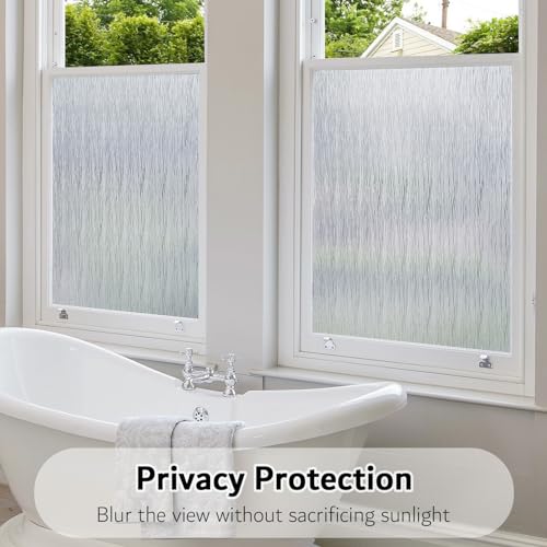 Frosted Window Privacy Film Non Adhesive Window Cling Removable Glass Covering Clear Water Opaque Window Film for Home Anti UV 17.7x157.4 inches - size: 17.7"x157.4" (45x400cm)