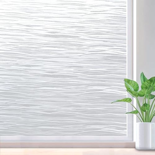 rabbitgoo Window Privacy Film Frosted Glass Film Removable Vinyl Door Coverings UV Blocking Decorative Static Cling Non-Adhesive Window Clings Sticker for Home Decor, 17.5 x 78.7 Inches - color: Pure Wave, size: 17.5" x 78.7"