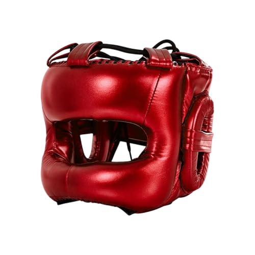 Adjustable Boxing Headgear with Full Coverages Protections Easy Liners Kickboxing Helmet for Athletes Present Muay Thai Helmet - color: Red