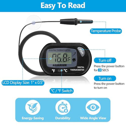 Aquarium Thermometer with Large LCD Display Fahrenheit/Celsius(℉/℃) Fish Tank Thermometer for Aquarium Reptile Terrarium Digital Water Thermometer with Suction Cup(6 Pack) - size: 6 Pack