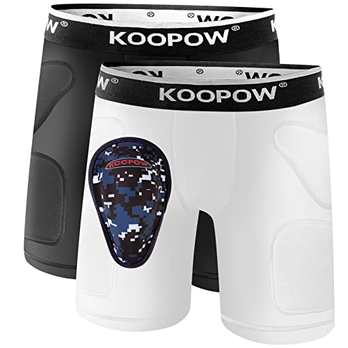 Youth Boys Padded Compression Sliding Shorts Pants With Soft Cup & Pocket - color: Black+white, size: Large
