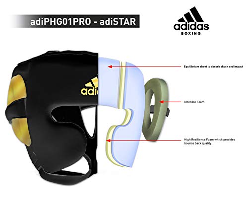 adidas Adistar Pro Boxing Headguard - for Men, Women, Unisex - color: BLACK/GOLD, size: Small