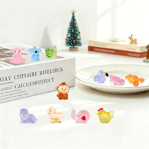 50Pcs Unique Mini Resin Animals Variety Pack, Glow in the Dark Miniature Figures Bulk, Small Luminous Animal Figurines for DIY Crafts Miniature Garden Aquarium Terrarium Office Home Decoration