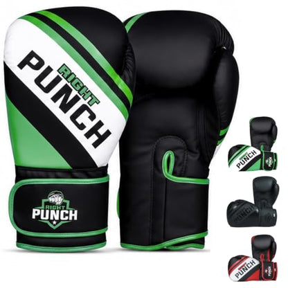 Boxing Gloves for Men & Women – Faux Leather Muay Thai, Kickboxing, MMA & Sparring Gloves – Training Heavy Bag Gloves with Secure Wrist Strap & Thumb Lock – 2 4 6 8 10 12 14 16oz - color: GREEN/BLACK, size: 6 OZ