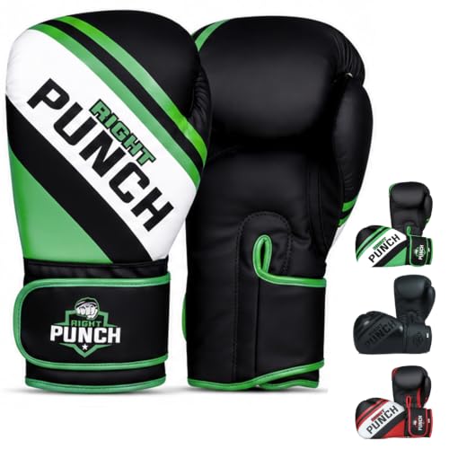 Boxing Gloves for Men & Women – Faux Leather Muay Thai, Kickboxing, MMA & Sparring Gloves – Training Heavy Bag Gloves with Secure Wrist Strap & Thumb Lock – 2 4 6 8 10 12 14 16oz - color: GREEN/BLACK, size: 10 OZ