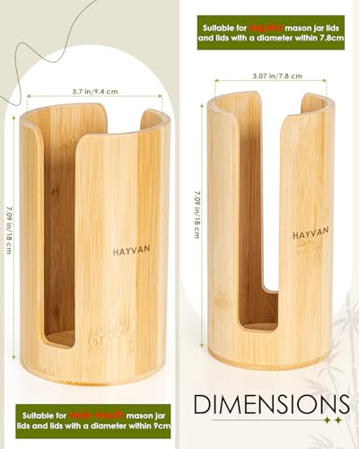 HAYVAN 2 Pack Mason Jar Lid Organizer - Bamboo Canning & Tumbler Lid Holder, Vertical Space Saving Storage for Kitchen & Home, Includes Brush & Stickers
