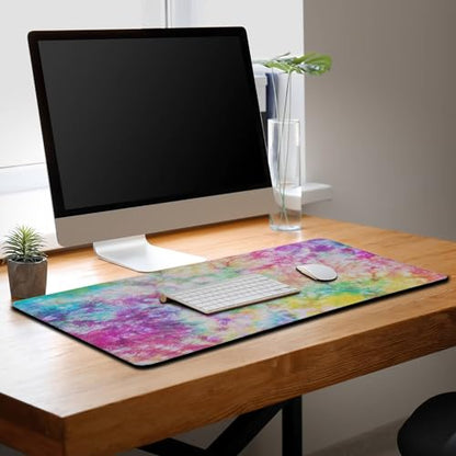 Desk Mouse Pad Rainbow Mats, XXL Mouse Pads Desk Pad for Women Keyboard Big Mousepads, Long Desk Pad Non-Slip Rubber Base, 35.4 X 15.7 inch for Work/Game/Office/Home Splash Tie Dye Pattern - color: Tie Dye