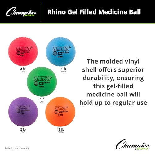 Champion Sports Rhino Gel Filled Medicine Ball – Durable, Soft Grip Weighted Ball for Strength, Cardio, & Rebounder Training – Multiple Weights for Home Gym & Fitness - style: 8 LB Medicine Ball (Purple)