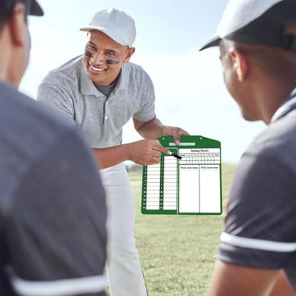 Engrowtic Magnetic Baseball Lineup Board for Dugout Metal Baseball Coaching Clipboard Softball Coaching Equipment with 30 Pcs Lineup Cards 2 Pcs Strong Clips and Erasable Pen for Batting (Green) - color: Green
