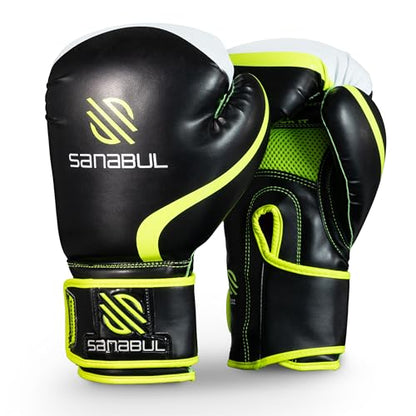 Sanabul Essential Gel Boxing Gloves for Men & Women, Kickboxing MMA, Muay Thai Gloves and Heavy Bag Training Punching & Sparring - color: Black/Green, size: 12 oz