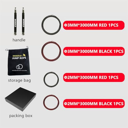 2-in-1 Speed Rope: 2mm for Boxing/MMA & 3mm for CrossFit - Tool-Free Adjustable Cable System with Dual Bearings - Sweatproof Hybrid Grip for High-Intensity Training - color: Black