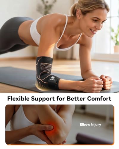 Copper Elbow Compression Sleeve for Tennis Elbow, Tendonitis, Golfers - style: Gold-S