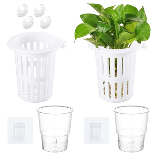 Novabright 2 Pack New Upgraded Large Aquarium Plant Holder with Hydroponic Cup 3.37 Inch Sick Hook and Suction Cup for Fish Tank Aquaponic Plant Cultivation and Aquascape Accessories Decoration(White)