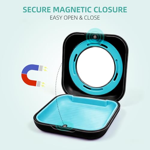 Retainer Case with Magnetic Closure & Vent Holes, Portable Aligner Case for Invisalign, Travel Retainer Holder (Square：Black)